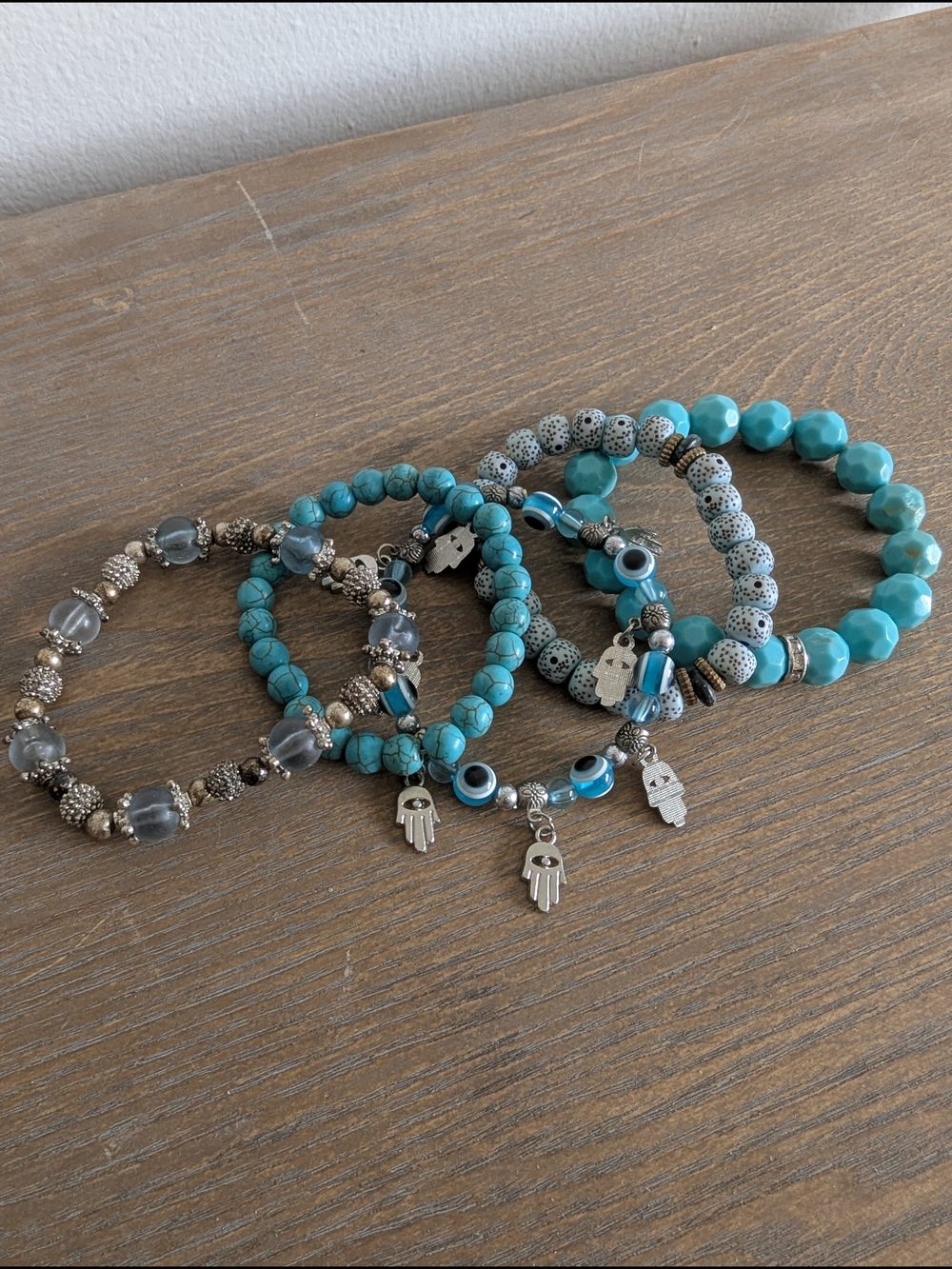 Turquoise Beaded Hamsa Charm Bracelet Stack Set